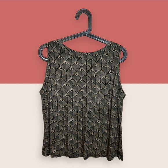 💠 FRESCO BY NOMADIC TRADERS TAN BLACK DIAMOND PRINT FLOWY TANK LARGE - Picture 2 of 3